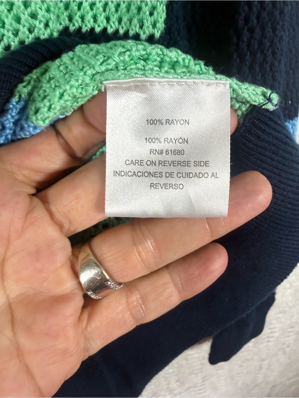 525 America Navy, Light Blue & Mint Open-Knit Stripe Beachy Sweater - Picture 4 of 7